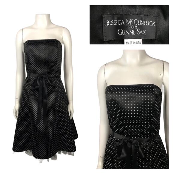 Vintage Gunne Sax Polka Dot Strapless Short Party Dress / Small * - Picture 1 of 4